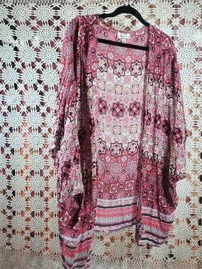 Tanzara Pink Paisley-Style Open Cardigan